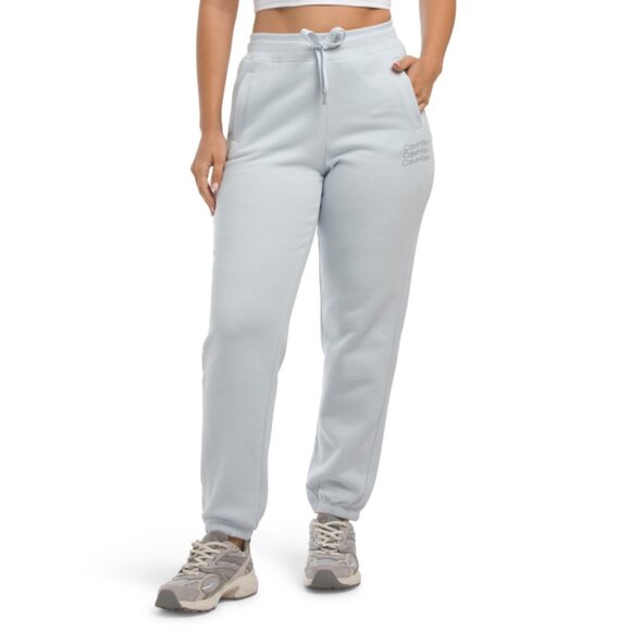 CALVIN KLEIN Ice Blue Cozy Fleece Joggers With Logo Details - Picture 1 of 2